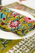 Charger l'image dans la galerie, Serviette de table Eden blockprint en coton imprimé jade