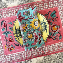Charger l'image dans la galerie, Serviette de table Eden blockprint en coton imprimé bleu