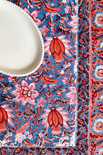 Load image into Gallery viewer, Florescence tablecloth hand block printed cotton