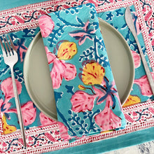 Charger l'image dans la galerie, Serviette de table Waterlily blockprint en coton imprimé