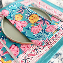 Charger l'image dans la galerie, Serviette de table Waterlily blockprint en coton imprimé