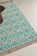 Load image into Gallery viewer, Summer Palace Green rug hand block printed cotton