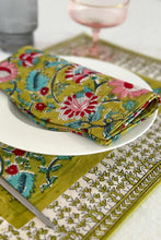 Charger l'image dans la galerie, Set de table Eden blockprint en coton imprimé Jade