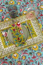 Charger l'image dans la galerie, Set de table Eden blockprint en coton imprimé Jade