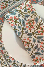 Load image into Gallery viewer, Bliss table napkin Hand block printed cotton wild flowers
