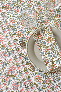 Bliss tablecloth hand block printed cotton wild flowers