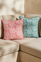 Load image into Gallery viewer, Aquamarine Cushion cover hand block printed cotton
