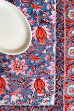 Load image into Gallery viewer, Florescence tablecloth hand block printed cotton
