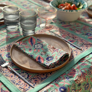 Panache placemat Hand block printed cotton Turquoise