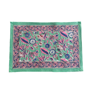 Panache placemat Hand block printed cotton Turquoise