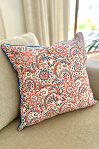 Tangerine Cushion cover hand block printed cotton