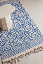 Load image into Gallery viewer, Summer Palace Blue rug hand block printed cotton
