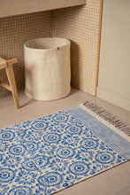 Load image into Gallery viewer, Summer Palace Blue rug hand block printed cotton
