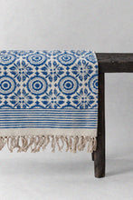 Load image into Gallery viewer, Summer Palace Blue rug hand block printed cotton
