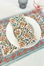 Load image into Gallery viewer, Bliss table napkin Hand block printed cotton wild flowers
