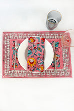Load image into Gallery viewer, Eden placemat Hand block printed cotton rose
