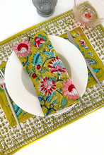 Load image into Gallery viewer, Eden table napkin Hand block printed cotton jade
