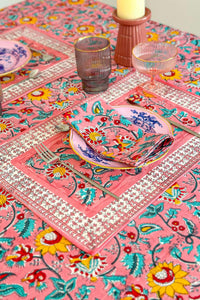 Set de table Eden blockprint en coton imprimé rose  