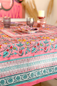 Eden tablecloth Hand block printed cotton rose