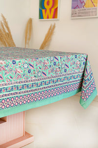 Panache tablecloth hand block printed cotton Turquoise
